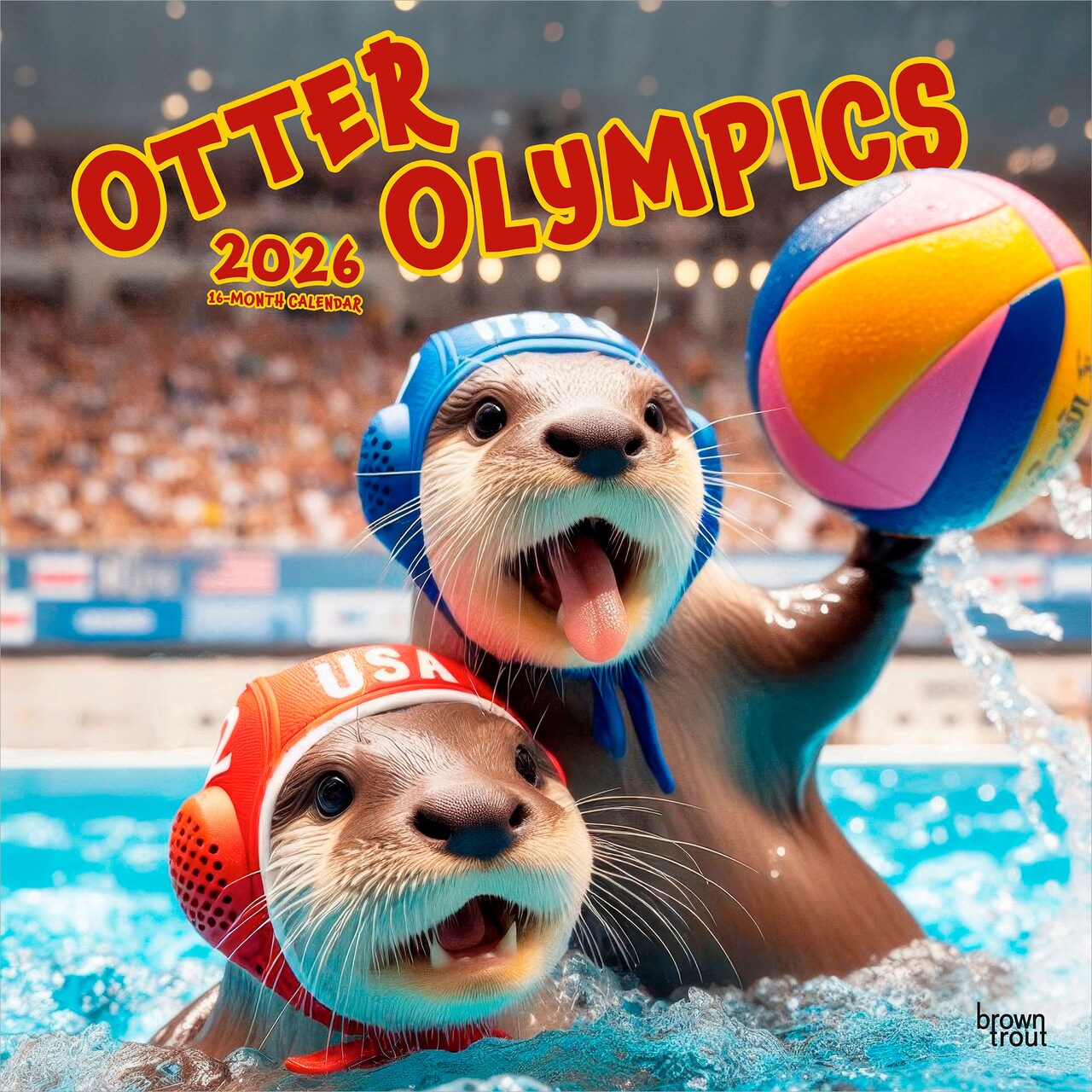 Otter Olympics | 2026 12 x 24 Inch (Hanging) Monthly Square Wall Calendar | Plastic-Free | BrownTrout | Animals Fun Humor